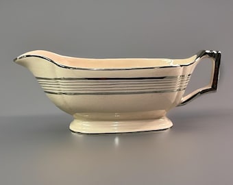 Limoges Peach Blo Ritz Platinum Gravy Boat Seabring Ohio Platinum Etching Trim