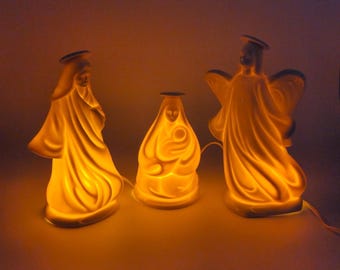 Vintage 1997 House of lllloyd Light Up Krippenfiguren Weißer Engel Joseph Mary