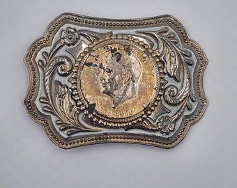 Vintage Eisenhower Dollar Belt Buckle 1776-1976 Bicentennial Gold Silver Tones