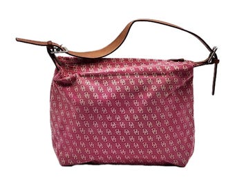 Vintage Dooney & Bourke Hermosa Hobo Bag Pink Monogram Canvas Leather Strap Cute