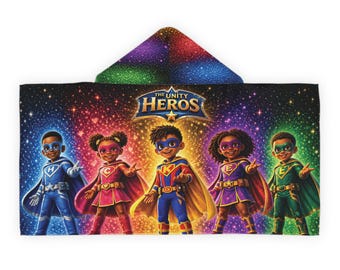 Unity Heroes Kids Hooded Towel | Rainbow Superhero Team Beach Towel