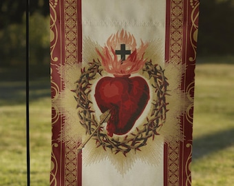 Sacred Heart of Jesus Garden Flag | Vintage Catholic Yard Decor | Faith Banner for Home, Church, or Memorial Garden