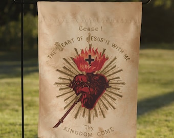 Sacred Heart of Jesus Garden Flag | Vintage Catholic Yard Decor | Faith Banner for Home, Church, or Memorial Garden