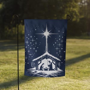 Nativity Christmas Garden Flag – Holy Family Silhouette with Star of Bethlehem, Christian Yard Décor, Catholic Outdoor Advent Decoration