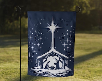 Bandiera da giardino natalizia della Natività - Silhouette della Sacra Famiglia con Stella di Betlemme, decorazione cristiana per il giardino, decorazione cattolica per l'Avvento all'aperto