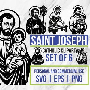 St Saint Joseph and Jesus Art | SVG Clipart Catholic | EPS PNG Designs | Vector Bundle | Commercial Use Religious Clipart | Instant Download