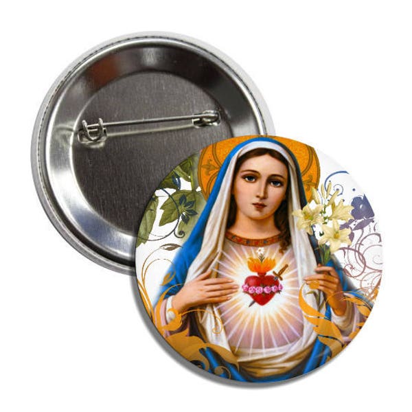 Catholic Art // Catholic Buttons // Virgin Mary Buttons // Immaculate Heart of Mary 2.25" Button // Vintage Art