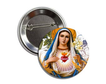 Catholic Art // Catholic Buttons // Virgin Mary Buttons // Immaculate Heart of Mary 2.25" Button // Vintage Art