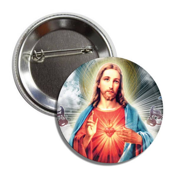 Jesus Button, Sacred Heart Button, Catholic Art, Catholic Gifts, Confirmation Gifts, First Communion Gifts, RCIA Gifts, Jesus Christ