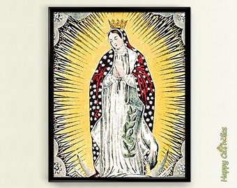 Our Lady of Guadalupe Print | Catholic Art Prints | Virgin Mary Art | Virgen de Guadalupe  | Vintage Artwork | Mexican Art Print