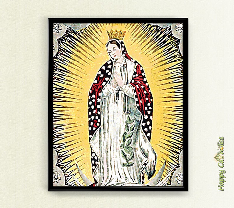 Our Lady of Guadalupe Print Catholic Art Prints Virgin Mary Art Virgen de Guadalupe Vintage Artwork Mexican Art Print image 1