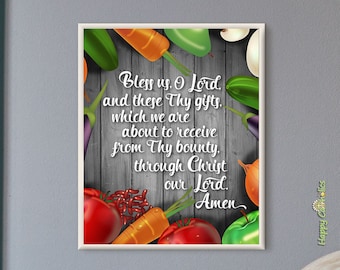 Catholic Art // Grace Before Meals Print // Christian Prayer // Catholic Prayer // Thanksgiving Print // Bless Us O Lord // Kitchen Decor