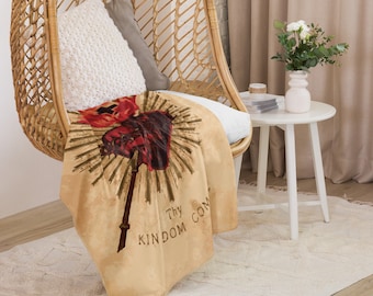 Sacred Heart of Jesus Sherpa Blanket | Vintage Catholic Art Throw | Cozy Religious Home Decor