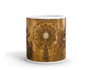 Mug catholique | Eucharistie | L’Adoration eucharistique | Art catholique | Allégorie | Peinture Vintage | Une tasse de café | Prêtre cadeau | Confirmation de