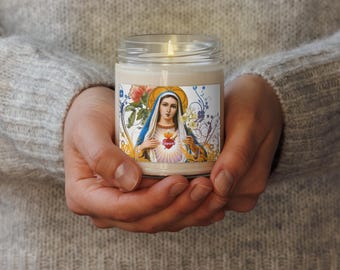 Immaculate Heart Candle | Catholic Soy Candle | Virgin Mary Devotional Gift – Scented or Unscented