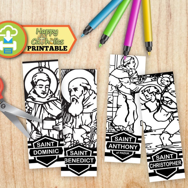 Catholic Art // Saints Bookmarks Set 1 - Cut and Color - Instant Download