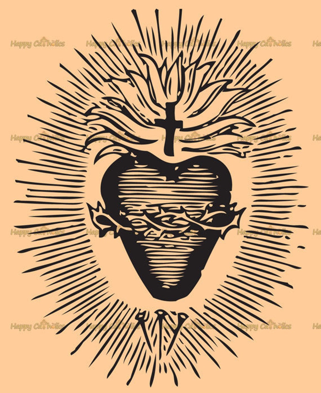 Catholic Art // Clip Art // Sacred Heart of Jesus Vector - Digital ...
