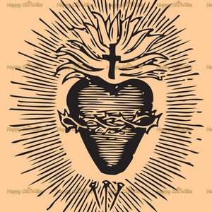 Catholic Art // Clip Art // Sacred Heart of Jesus Vector  - Digital Vintage - Royalty-Free for Personal or Commercial Use