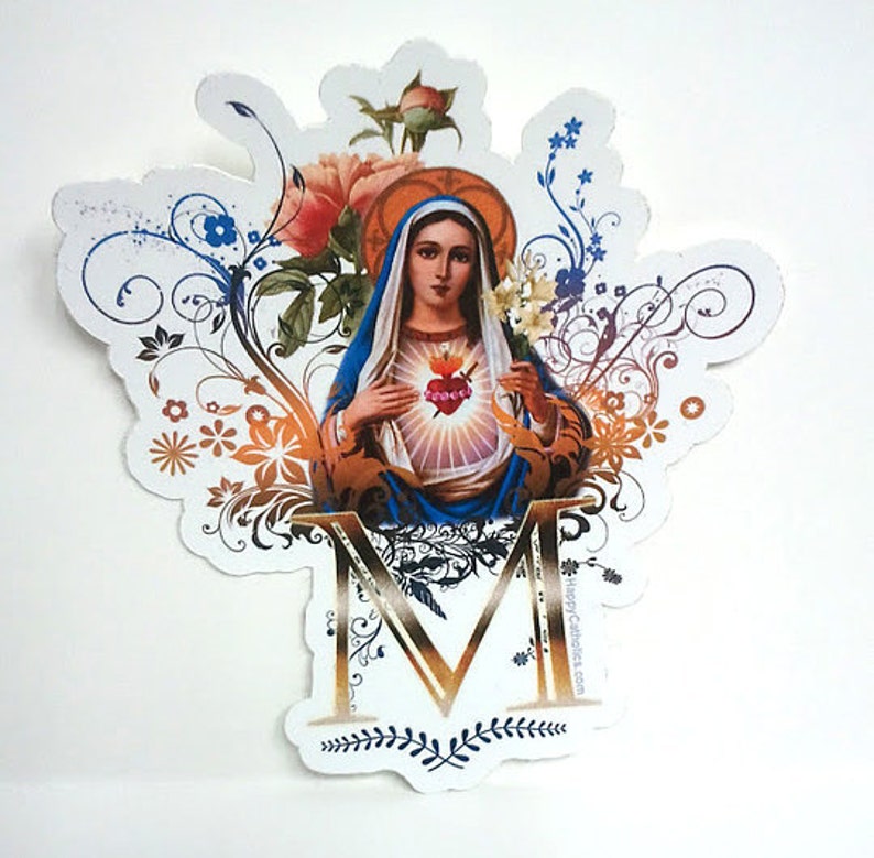 Katholische Aufkleber / / katholischen Kunst / / Jungfrau Maria Aufkleber / / makelloses Herz von Maria / / sterben geschnitten Vinyl Aufkleber / / Vintage katholischen Kunst Bild 1