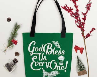 God Bless Us Every One Tote Bag – Catholic Christmas Tote, Faith-Inspired Carryall, Advent & Christmas Gift