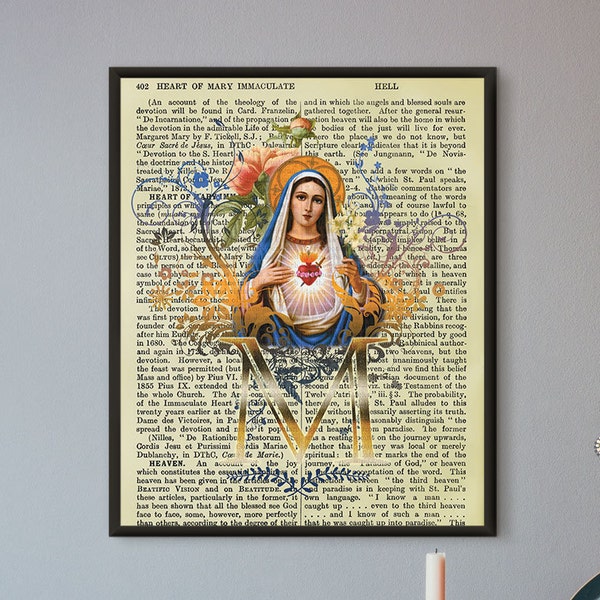 Catholic Art // Dictionary Print // Virgin Mary // Immaculate Heart // Sacred Heart