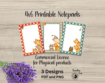 Zestaw do druku notatnika z kotami | Artykuły papiernicze Curious Cats | Lista rzeczy do zrobienia | Notatnik | Planer dnia | Personalizowany notatnik DIY