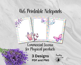 Set di blocchetti per appunti con farfalle stampabili / Carta da lettere dai colori pastello / Lista delle cose da fare / Blocco note / Agenda giornaliera / Blocchetto per appunti personalizzabile fai da te