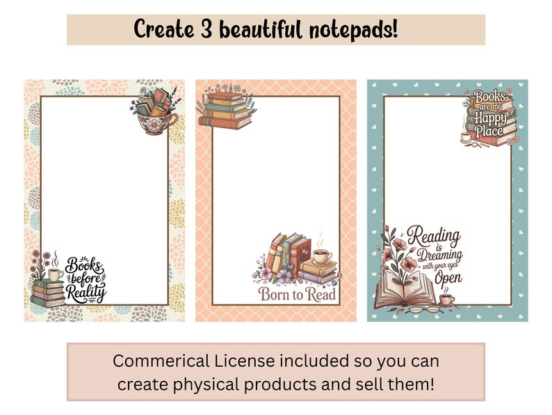 Bookish Notepad Printable Bundle | Peach and Teal Stationery | to Do ...