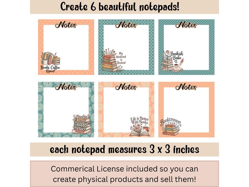 Bookish Notepad Printable Bundle | Peach and Teal Stationery | to Do ...