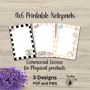 May include: Three 4x6 inch printable notepads with different designs. One notepad has a black and white checkered border, another has a pink and white checkered border, and the third has a yellow and white checkered border. The text on the image says "Ready to Learn".