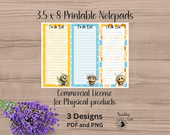 Fuzzy Bee notitieblok afdrukbare bundel | Leuk briefpapier | Takenlijst | Memoblok | Dagplanner | DIY personaliseren | 3,5 x 8 inch