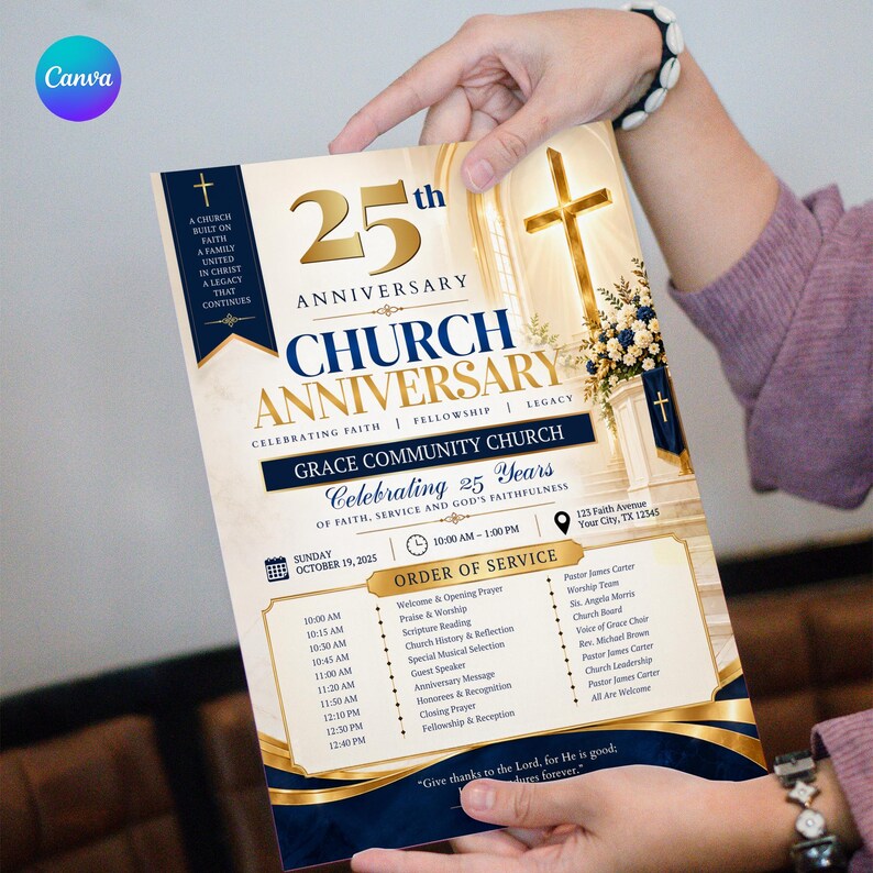 Editable Church Anniversary Flyer Template, Canva Church Event Flyer ...