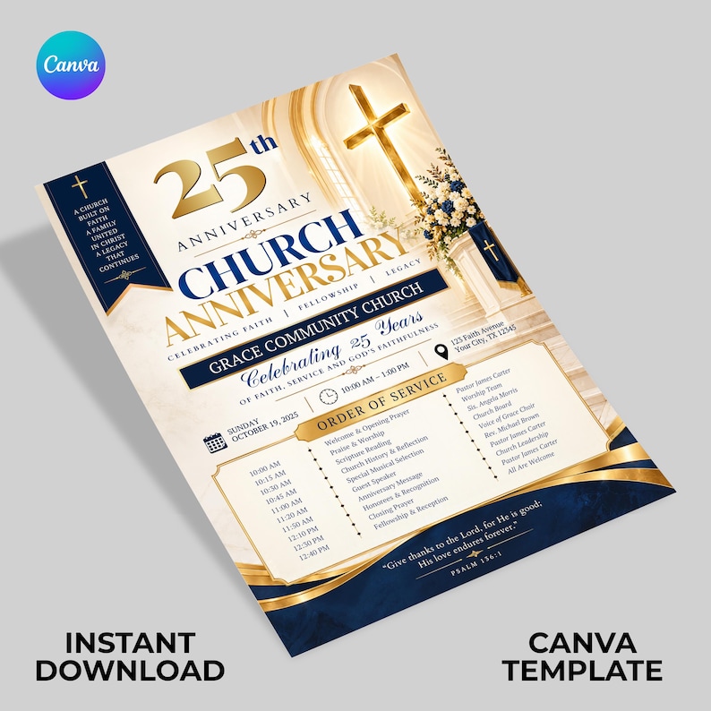 Editable Church Anniversary Flyer Template, Canva Church Event Flyer ...