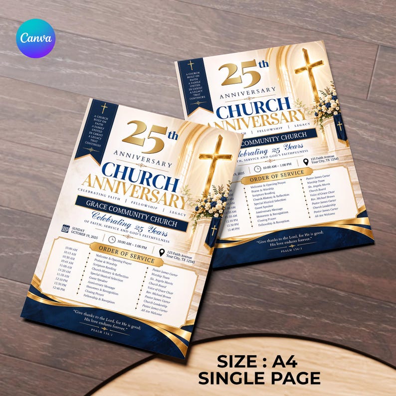 Editable Church Anniversary Flyer Template, Canva Church Event Flyer ...
