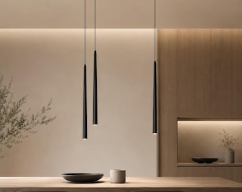 Suspension LED moderne | Lampe à suspension minimaliste en métal noir, éclairage d'îlot de cuisine