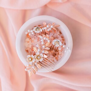 Blush  Hair Piece, Rose Gold Wedding Headpiece, Rose Gold Hair Comb, Rose Gold Wedding Hair Accessory, Rose Gold and Flower Headpiece