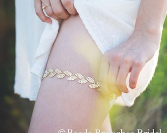 Rose Gold Leaf Garter,Rose Gold Wedding Garter, Rhinestone Wedding Garter, Leaf Bridal Garter, Rose Gold Bridal Garter