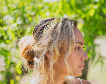 Gold Headband,Leaf Grecian Headband, Gold Wedding Headband, Gold Brass Bridal Headpiece, Greek Headband, Laurel Hair Piece, Grecian