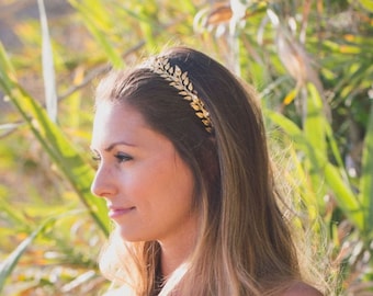 Reign Gold Leaf Headband,Grecian Gold Headband, Gold Leaf and Rhinestone Headband,Greek Gold Leaf Wedding Headband,Gold Bridal Headband
