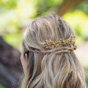 Golden Leaves Rhinestone Headpiece,Reign Hair,Greek Gold Leaf Wedding Hair Comb,Gold Leaf Bridal Hair Comb,Gold leaf Grecian Headpiece Gold