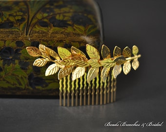Large Gold Leaf Hair Comb,Gold Plated Hair Comb,Leaf Hair Comb,Wedding Hair Comb,Bridal Hair Comb,Grecian Hair,Greek Hair