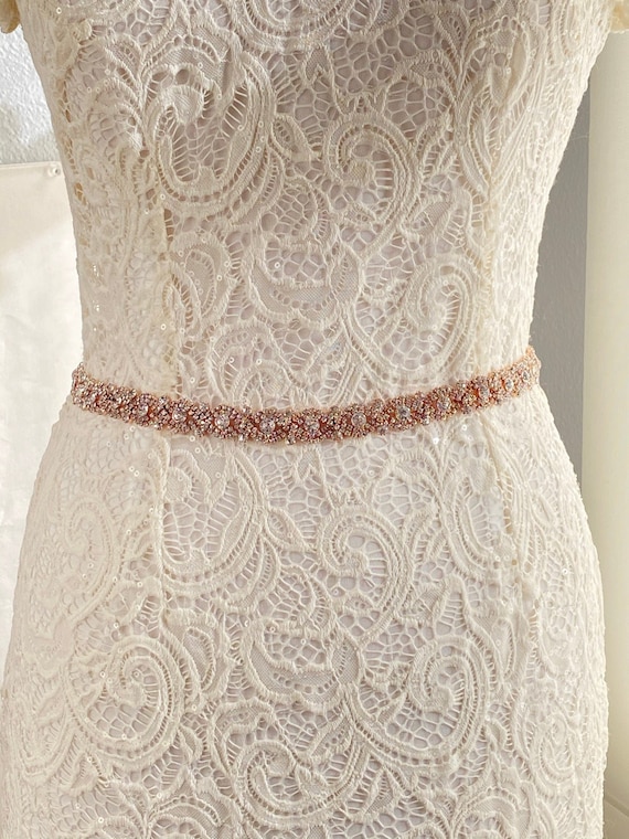 Crystal Wedding Belt in Rose Gold | Rhinestone Bridal Belt  display picture 1