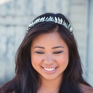 Silver Plated Leaf Headband,Grecian,Silver Wedding Headband,Silver Plated Bridal Head Piece,Greek Headband,Silver Leaf Hair Piece,Gold Brass