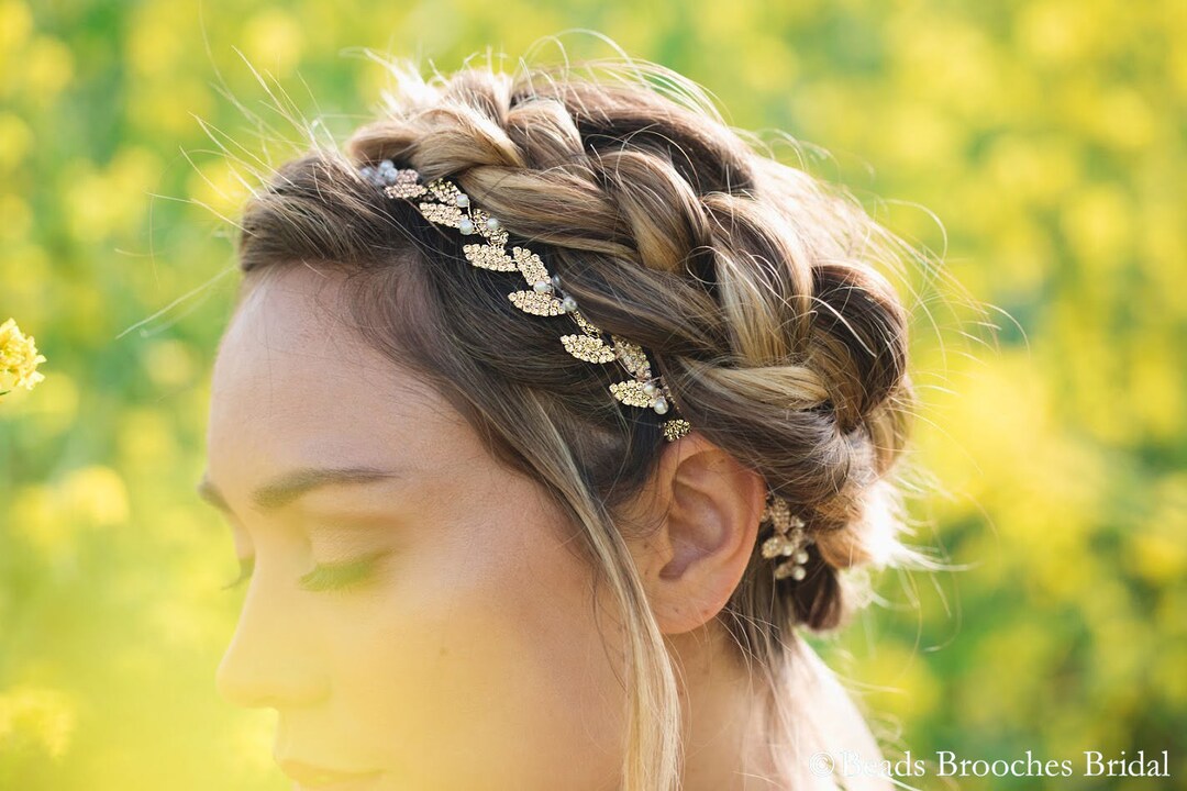 Rose Gold Leaf and Pearl Headband,rose Gold Bridal Headpiece, Woodland