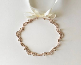 Tiara Shaped Crystal Wedding Headpiece | Rose Gold Crystal Headpiece | Rose Gold Crystal Bridal Headband | Tiara Wedding Headpiece