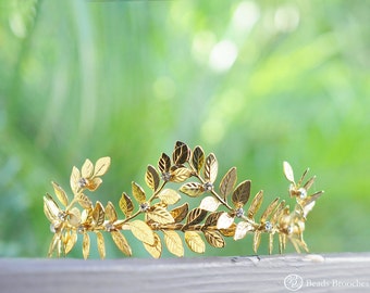 Gold Leaf Tiara, Gold Plated Leaves Headbadn, Grecian Laurel Headband, Gold Wedding Leaf Tiara, Woodland Wedding Hair Accessory, Gold Tiara