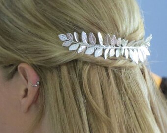 Large Silver Leaf Hair Comb,Silver Hair Comb,Leaf Hair Comb,Wedding Hair Comb,Bridal Hair Comb,Grecian Hair,Laurel Hair Comb, Grecian Hair