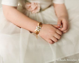 Gold Flower Girl Bracelet | Flower Girl Bracelet Gold | Leaf Flower Girl Bracelet | Flower Girl Jewelry Bracelet |White Flower Girl Bracelet