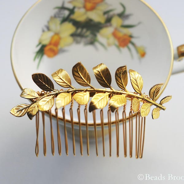 German Antique Style Leaf Hair Accessory, Gold Leaf Wedding Hair Comb, Vintage Style Leaf Bridal Hair comb, Gold Leaf Hair Comb,  Stye #100