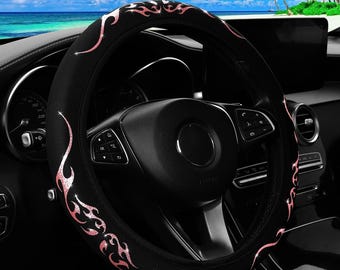 Handmade Style Steering Wheel Cover  Decorative Grip Cover with Flame Pattern Car Interior Accessory Universal Fit